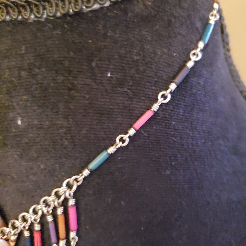 AMAZING TRUE VINTAGE COLORFUL boho necklace. Handmade Artisan - Picture 4 of 5
